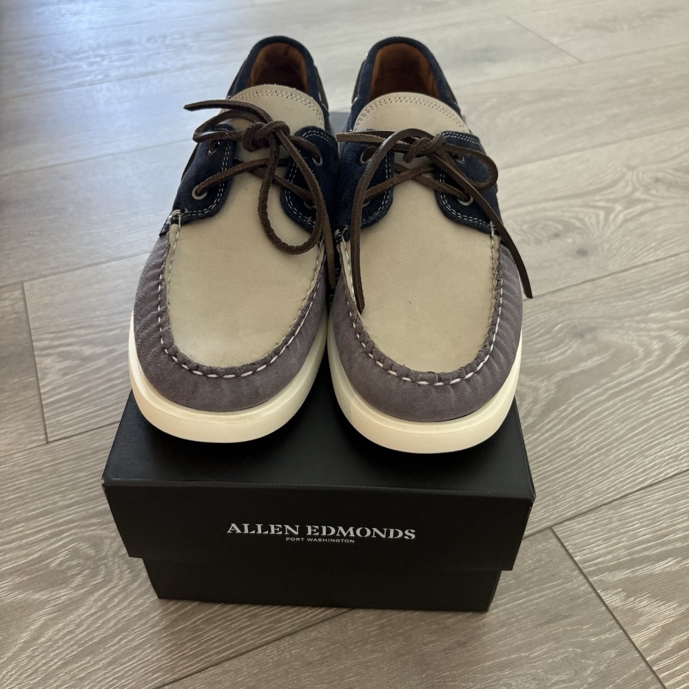 Allen Edmonds Panama Men's Size 8 D Boat Shoes Blue Gray Mix Natural Leather NEW